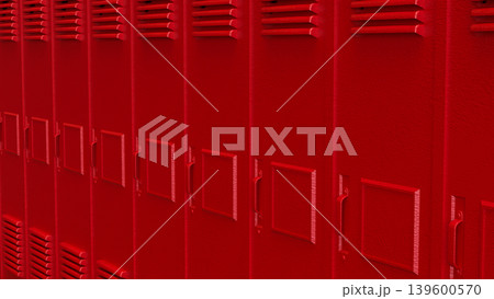 Red School Locker Row Background 3d render. 139600570