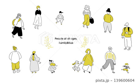いろんな年齢の人々_シンプルカラー|手描きイラスト,ベクターイラスト いろんな年齢の人々_シンプルカラー|手描きイラスト,ベクターイラスト 139600604