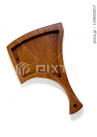 Wooden figurine serving board isolated on white background top view Wooden figurine serving board isolated on white background top view 139600657