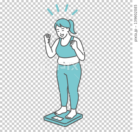 体重測定をして喜ぶ成人女性のイラスト(肥満体型) 体重測定をして喜ぶ成人女性のイラスト(肥満体型) 139602085
