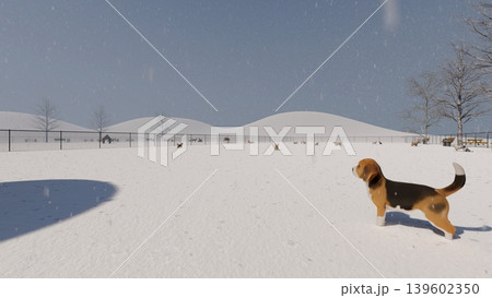 雪の中 広々としたドッグランと遊ぶ犬たちの風景 人物あり(3DCG・イラスト) 雪の中 広々としたドッグランと遊ぶ犬たちの風景 人物あり(3DCG・イラスト) 139602350
