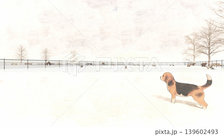 雪の中 広々としたドッグランと遊ぶ犬たちの風景 人物あり(3DCG・イラスト) 雪の中 広々としたドッグランと遊ぶ犬たちの風景 人物あり(3DCG・イラスト) 139602493