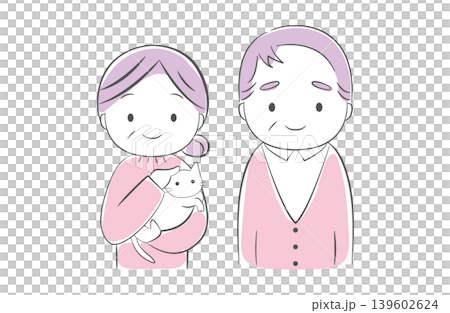 シニア夫婦と猫のイラスト シニア夫婦と猫のイラスト 139602624