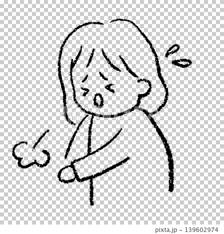 一幅手繪插圖，描繪了一位因更年期症狀而容易疲勞的女性。 139602974