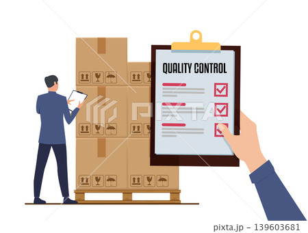 Inspector checking boxes on a pallet for quality control stock illustration. Inspector checking boxes on a pallet for quality control stock illustration. 139603681