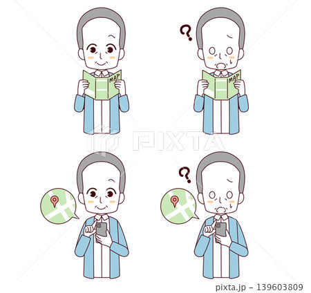 地図を見る高齢男性のイラスト4種類セット 139603809