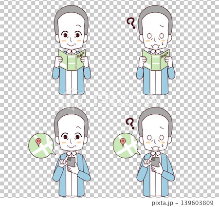 地図を見る高齢男性のイラスト4種類セット 139603809