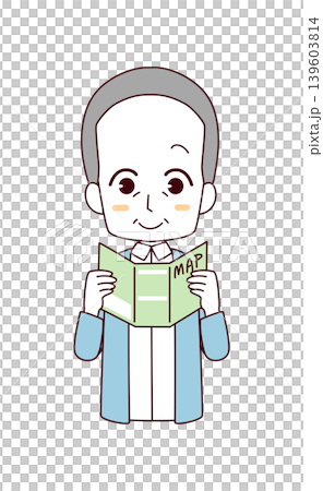 紙の地図を見る高齢男性のイラスト 紙の地図を見る高齢男性のイラスト 139603814