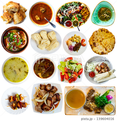 Set of Georgian dishes isolated on white Set of Georgian dishes isolated on white 139604016