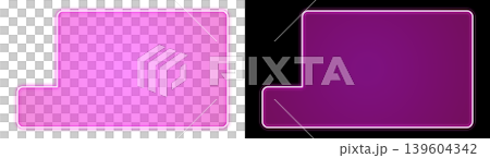 Shining purple neon stepped frame with transparent and black backgrounds - decorative UI material 139604342