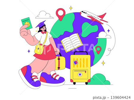 Study Abroad Vector Illustration Featuring International Education, Student Travel, Passport and Global Learning Design 139604424