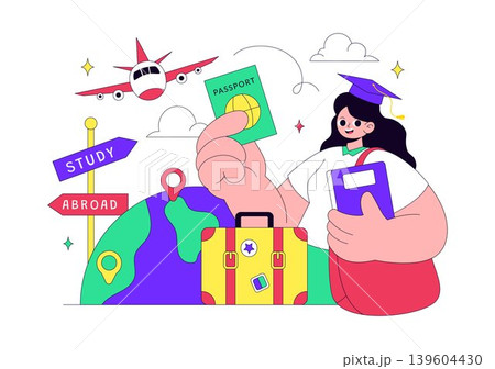 Study Abroad Vector Illustration Featuring International Education, Student Travel, Passport and Global Learning Design 139604430