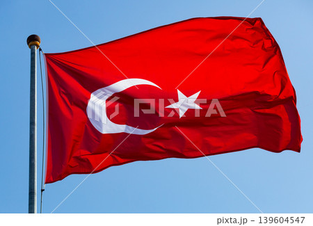 Image of the national flag of Turkey. Image of the national flag of Turkey. 139604547