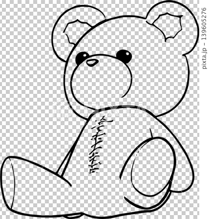 ひとりかくれんぼ用にお腹を赤い糸で縫われたテディベア(線画) ひとりかくれんぼ用にお腹を赤い糸で縫われたテディベア(線画) 139605276