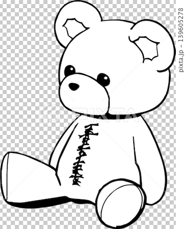ひとりかくれんぼ用にお腹を赤い糸で縫われたテディベア（線画） 139605278