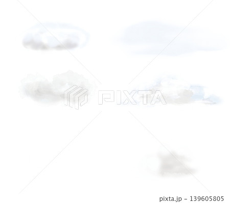 ふわり空に溶ける、水彩手描き雲イラスト素材セット 139605805