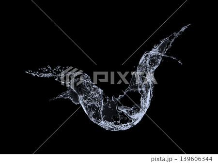 抽象的な透明感のある波と水しぶきの3dイラスト | 清潔感と流動感のあるウォーターウェーブスプラッシ 抽象的な透明感のある波と水しぶきの3dイラスト | 清潔感と流動感のあるウォーターウェーブスプラッシ 139606344