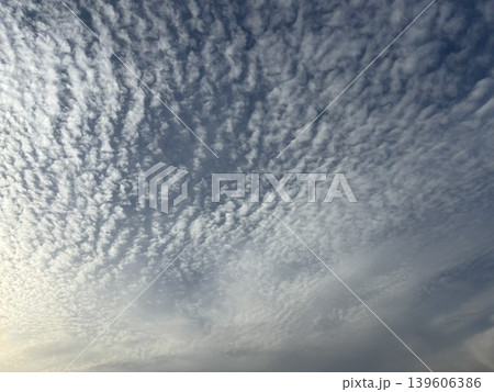 広がるうろこ雲と夕日に染まりゆく青い大空 139606386