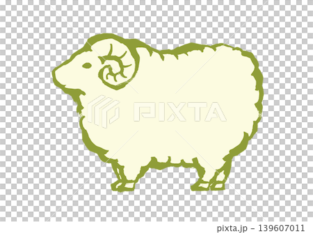 Hand-drawn Japanese-style illustration of a sheep, the zodiac animal for 2027, with margins. Hand-drawn Japanese-style illustration of a sheep, the zodiac animal for 2027, with margins. 139607011