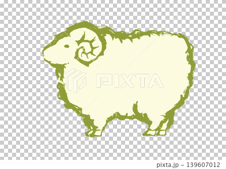Hand-drawn Japanese-style illustration of a sheep, the zodiac animal for 2027, with margins. Hand-drawn Japanese-style illustration of a sheep, the zodiac animal for 2027, with margins. 139607012