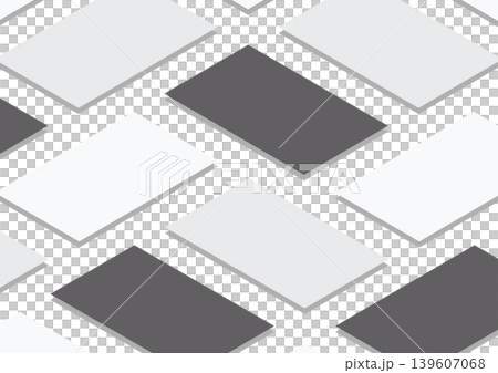 【背景透過】何も書かれていないたくさんの名刺用紙が並んだアイソメトリックイラスト（グレー・黒） 139607068