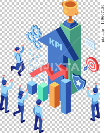 Isometric Business Team Celebrating KPI Growth and Success 139607189