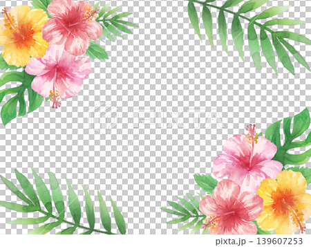 Watercolor hibiscus frame Watercolor hibiscus frame 139607253