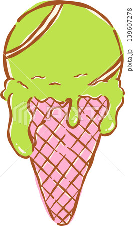 Tennis Ball Ice Cream Cone Melting  Whimsical Hand Drawn 139607278