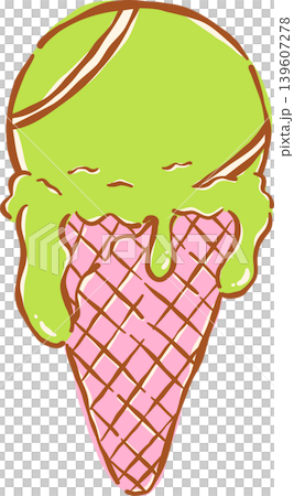 Tennis Ball Ice Cream Cone Melting  Whimsical Hand Drawn 139607278