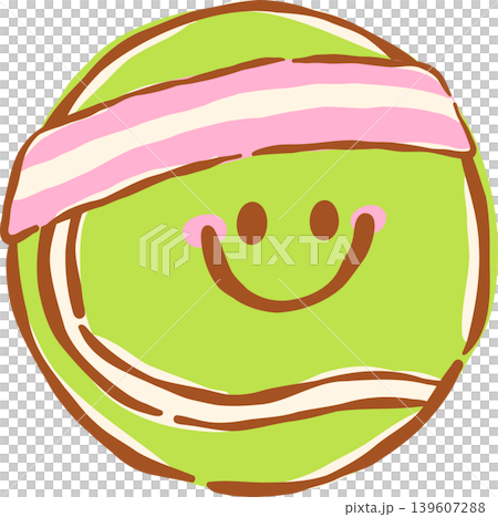 Smiling Tennis Balls character with Headband Whimsical Hand Drawn 139607288