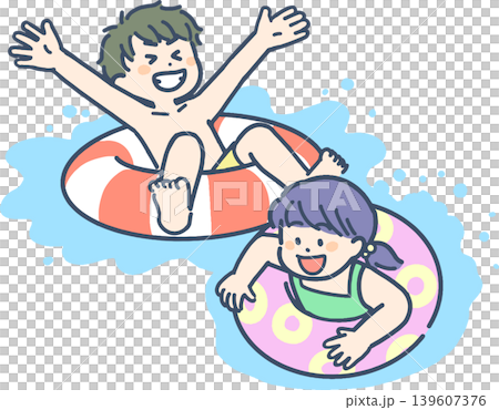 Boys and girls playing while floating in inner tubes. Boys and girls playing while floating in inner tubes. 139607376