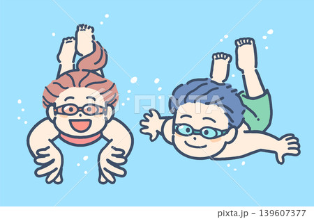 水中に潜って遊ぶ男の子と女の子の子供たち 水中に潜って遊ぶ男の子と女の子の子供たち 139607377