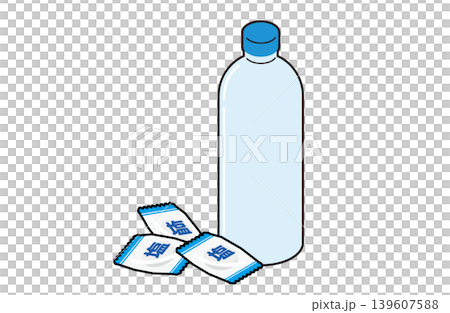 ペットボトルとの前に塩飴(タブレット)が置いてあるイラスト ペットボトルとの前に塩飴(タブレット)が置いてあるイラスト 139607588
