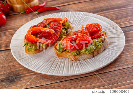 Tapas with salmon and avocado Tapas with salmon and avocado 139608405