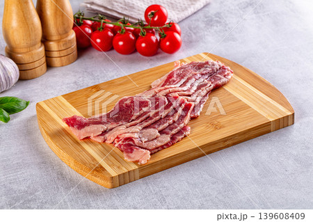 Raw beef marble bacon slices Raw beef marble bacon slices 139608409