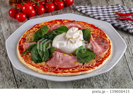Pizza with mortadella and burrata 139608415