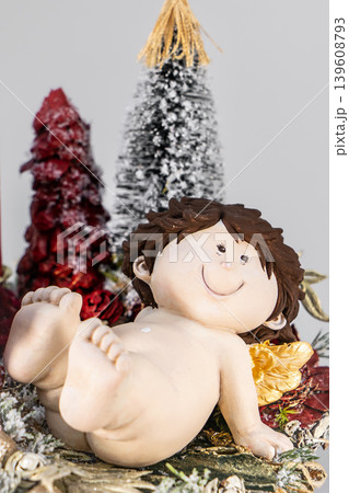 Christmas tree table handmade arrangement mini decoration for new year artificial on white background isolated 139608793