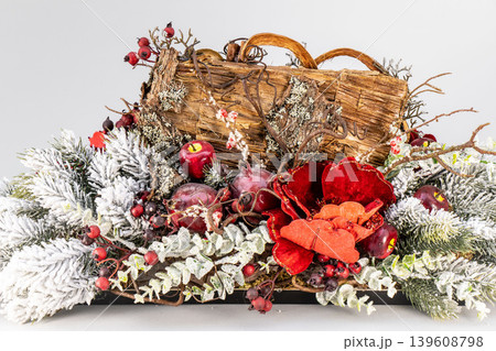 Christmas tree table handmade arrangement mini decoration for new year artificial on white background isolated Christmas tree table handmade arrangement mini decoration for new year artificial on white background isolated 139608798