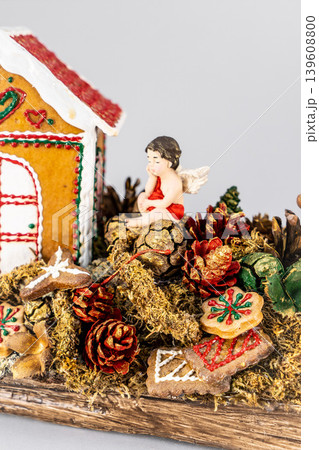 Christmas tree table handmade arrangement mini decoration for new year artificial on white background isolated 139608800