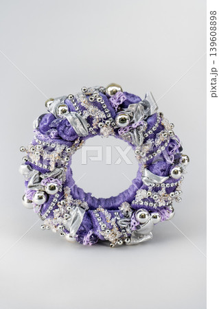 Christmas tree table handmade arrangement mini decoration for new year artificial on white background isolated Christmas tree table handmade arrangement mini decoration for new year artificial on white background isolated 139608898