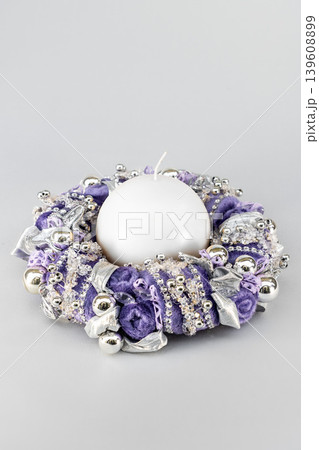 Christmas tree table handmade arrangement mini decoration for new year artificial on white background isolated Christmas tree table handmade arrangement mini decoration for new year artificial on white background isolated 139608899