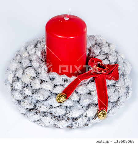 Christmas wreath candle candle gingerbread tree white snow isolated Christmas wreath candle candle gingerbread tree white snow isolated 139609069