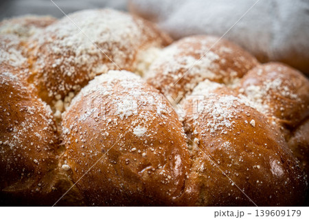 Fresh pastries buns wicker basket rustic style bakery Fresh pastries buns wicker basket rustic style bakery 139609179