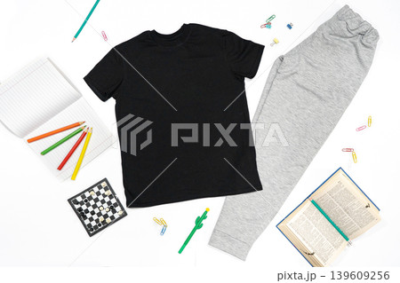 Cotton clothes for school and sports sweater, pants and t-shirt 139609256
