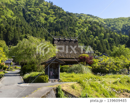 新緑に覆われた美山かやぶきの里の風景 139609485