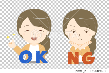 Illustration of a woman making OK/NG poses. Illustration of a woman making OK/NG poses. 139609695