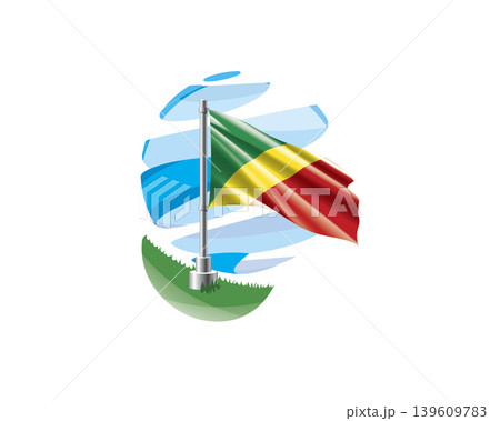 Congo flag on a green lawn against a background of blue abstract sky 139609783
