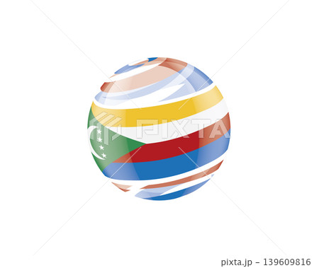 Illustration of globe wrapped in Comoros flag patterns with subtle shadowing 139609816