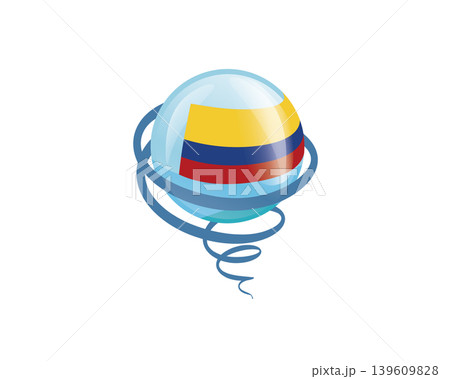 Stylish international icon showcasing Colombian flag within reflective globe design 139609828