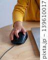 A hand of a child manipulates a laptop mouse, introducing concepts such as early access to social networks or teleworking. 139610017